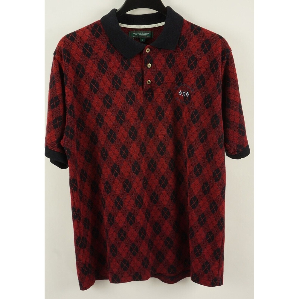St. Andrews The Old Course Argyle Geometric Jacquard Knit Polo Shirt Men's Large